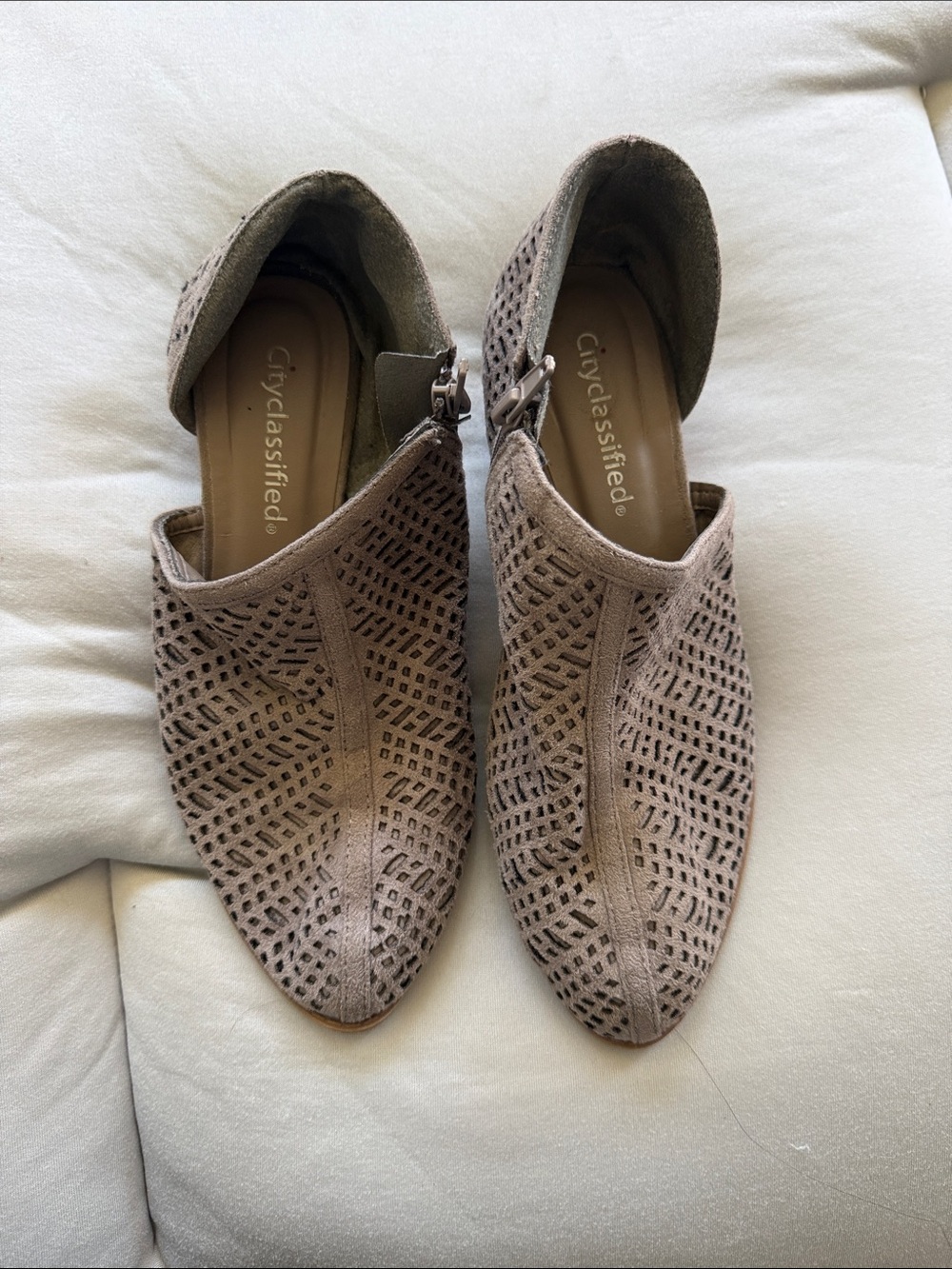 Cityclassified Taupe Perforated Slip-On Mules with Buckle